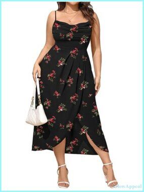 Plus Size Sleeveless Spaghetti Strap Cowl Neck Wrap Party Dress